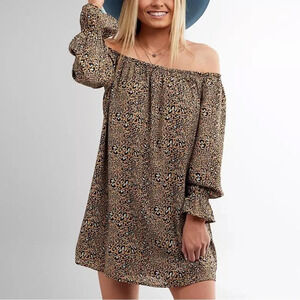 Day Trip Off The Shoulder Cheetah Print Dress